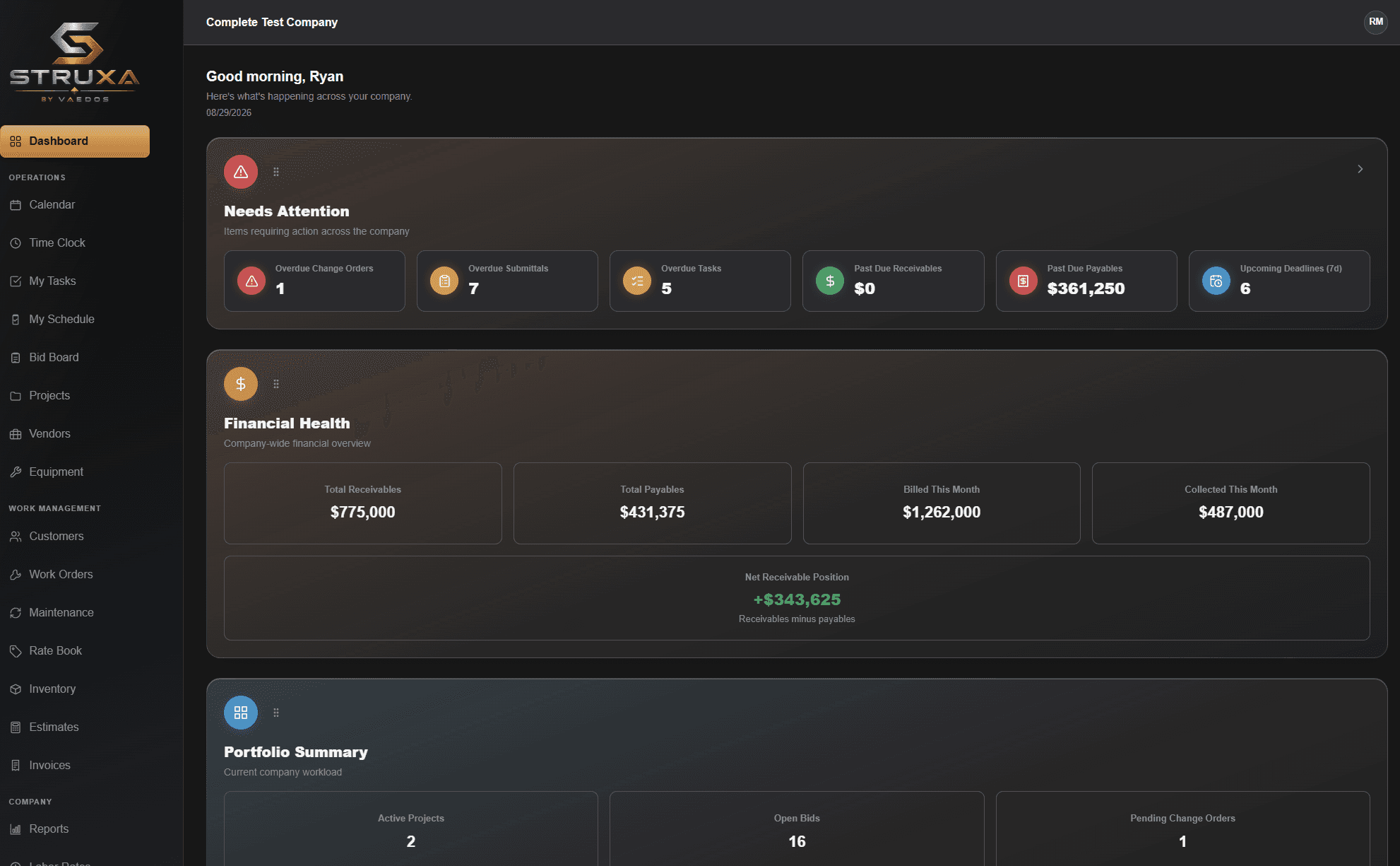 STRUXA dashboard
